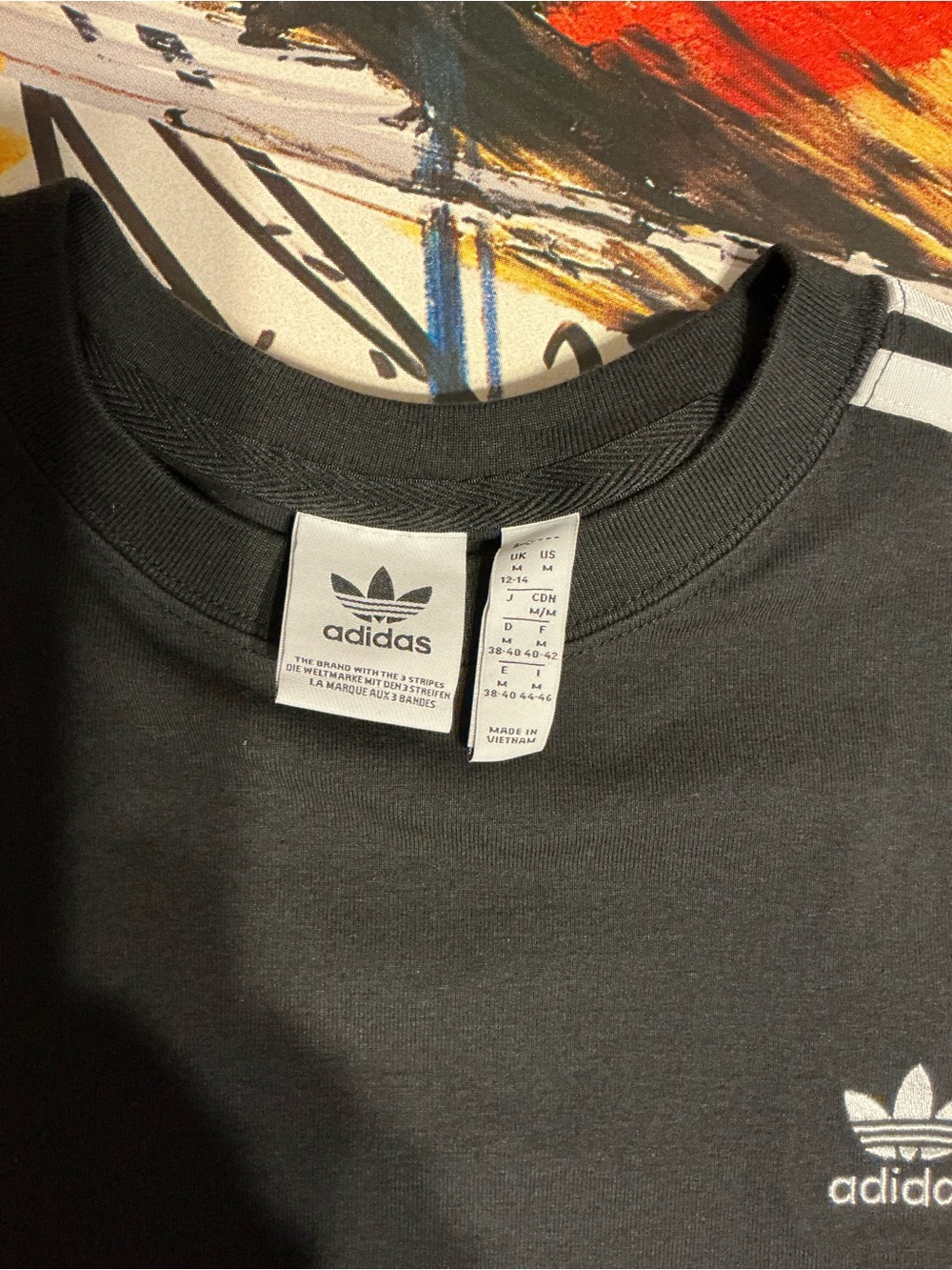 adidas Black Short Sleeve Tee with White Shoulder Stripes - Picture 2 of 2
